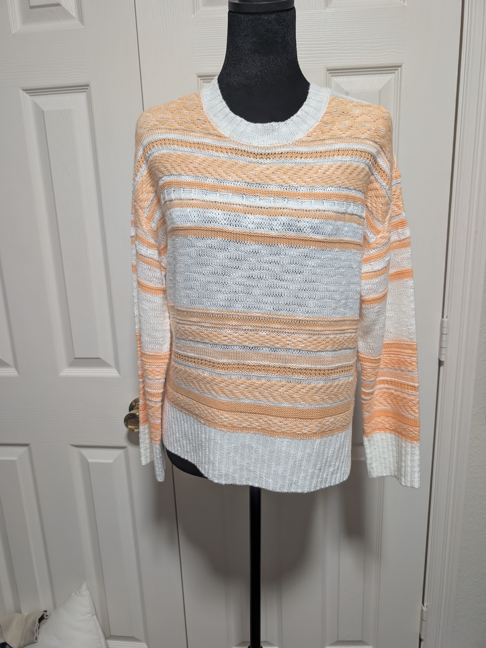 Westbound Peach and White Striped Scoop Neck Sweater
